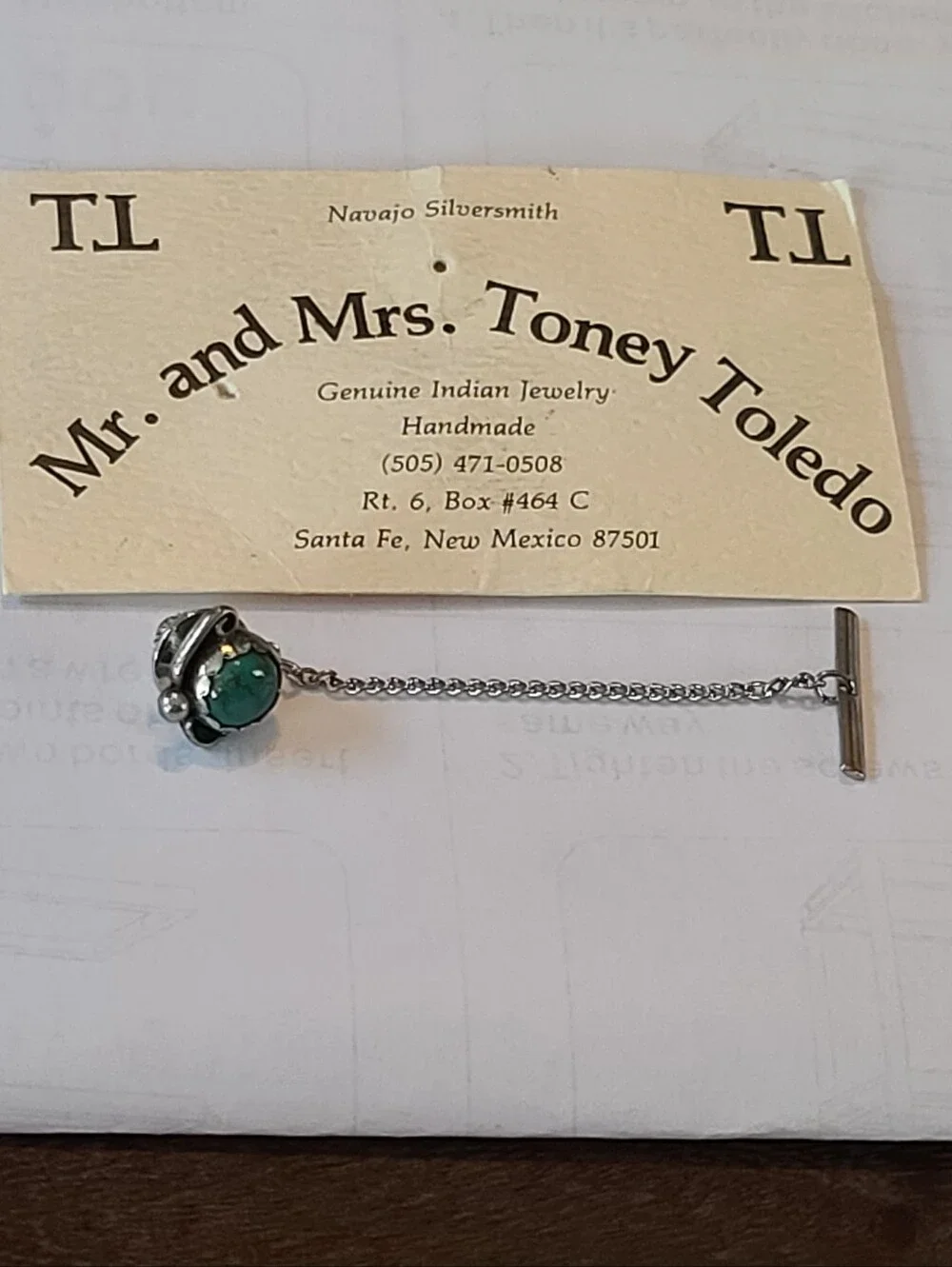 $165 Navajo Artisan Toney Toledo of Santa Fe Circa 1970-80's Turquoise Tie Tack!